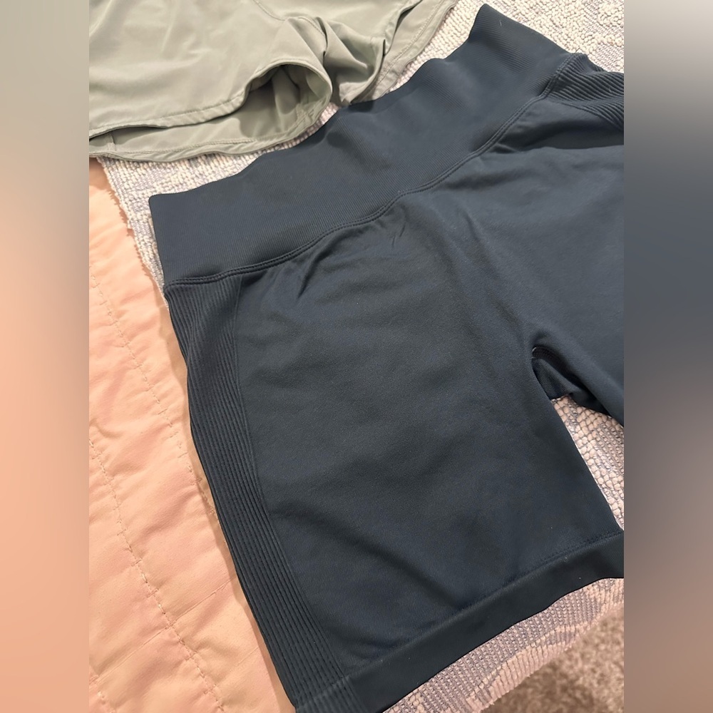 Women's Athletic Shorts - Olive and Black - Picture 2 of 10